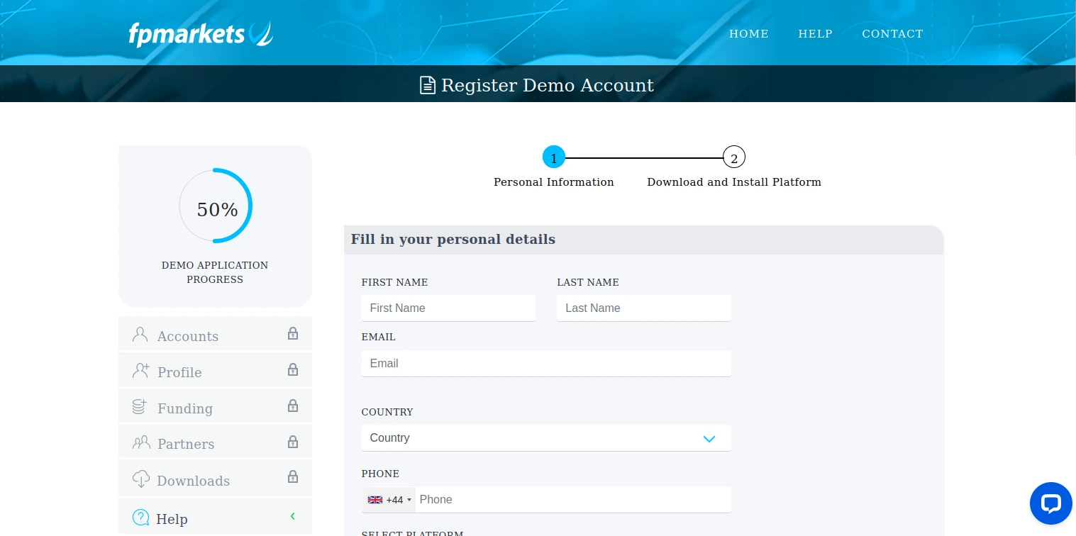 FP Markets Registration Step 2