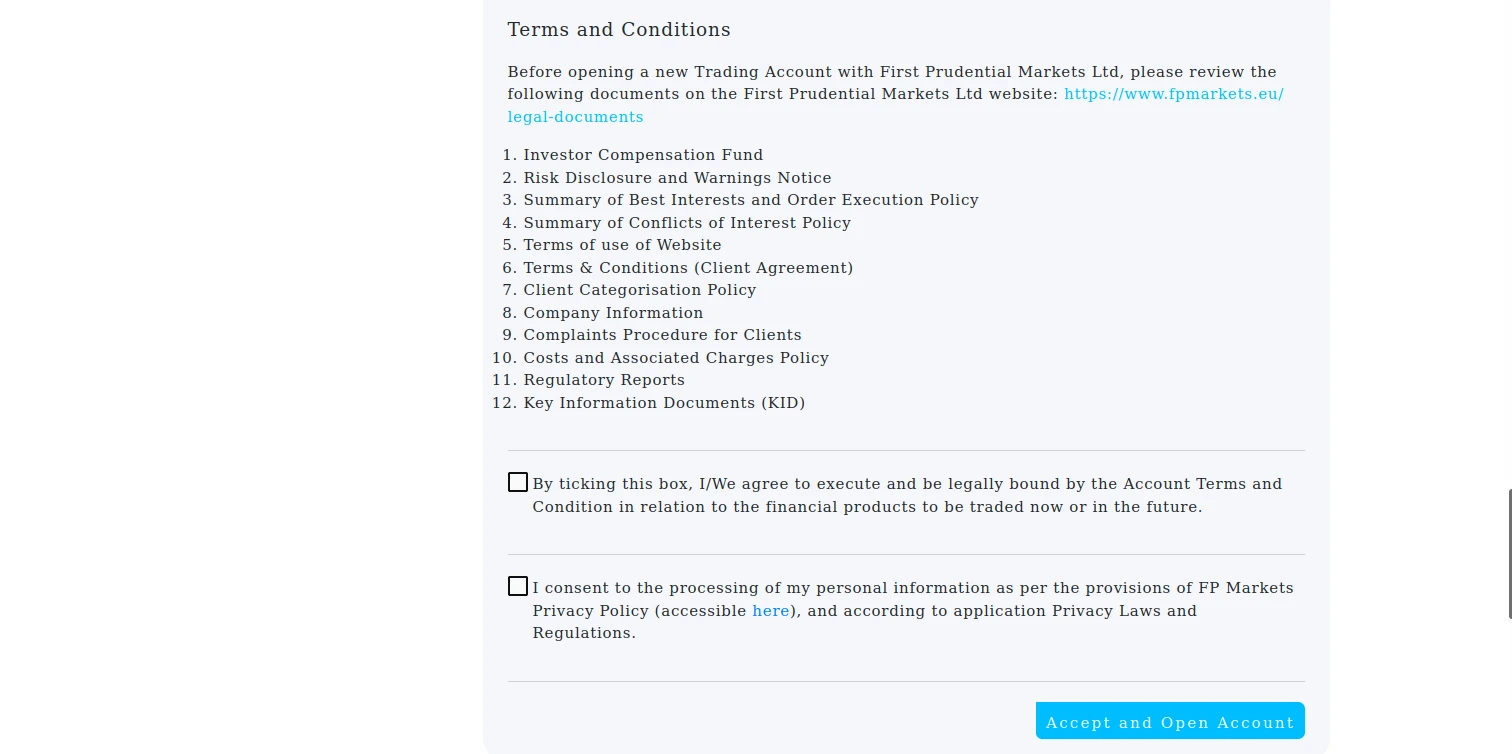 FP Markets Registration Step 9