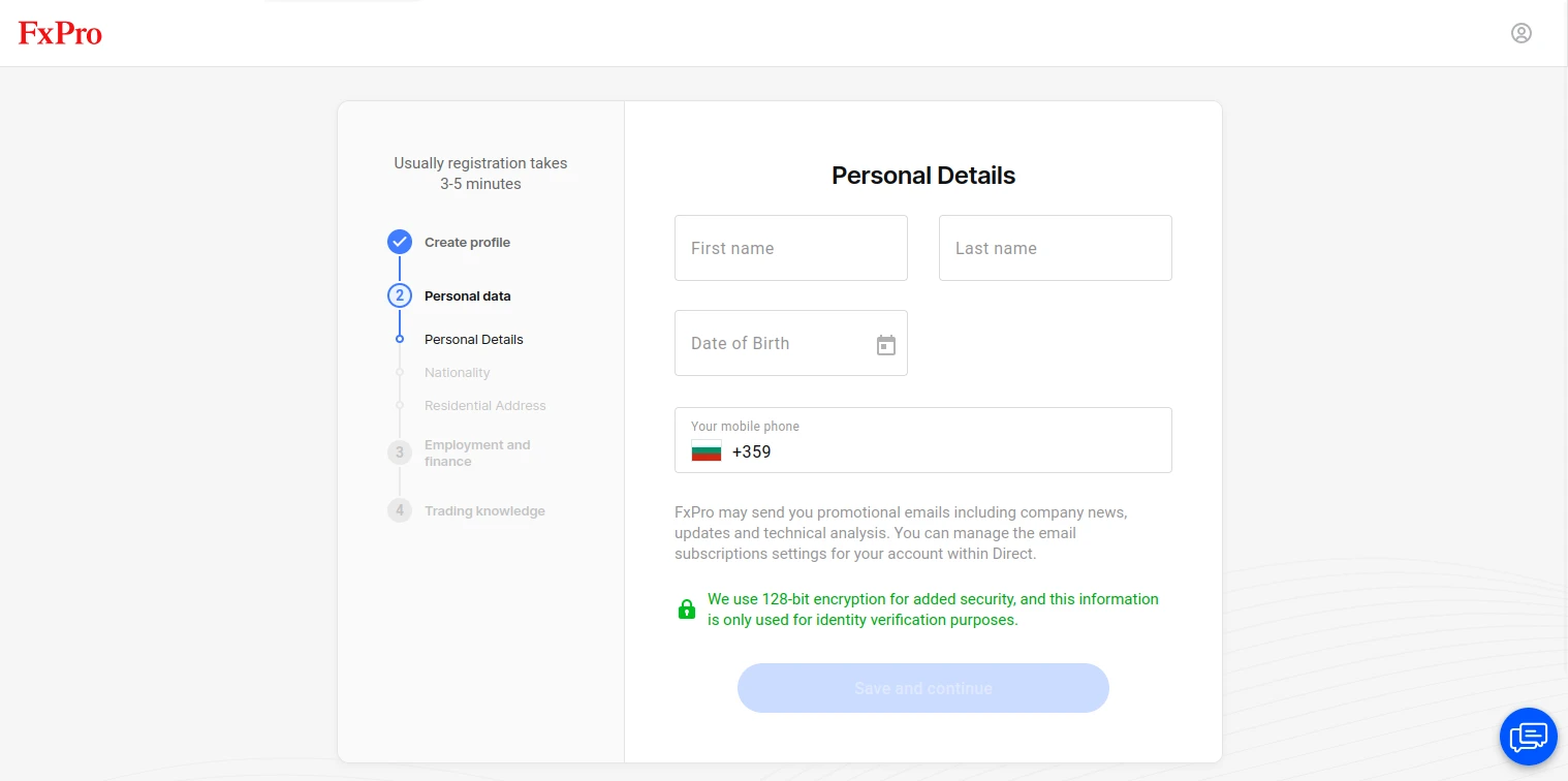 FxPro Registration Step 3