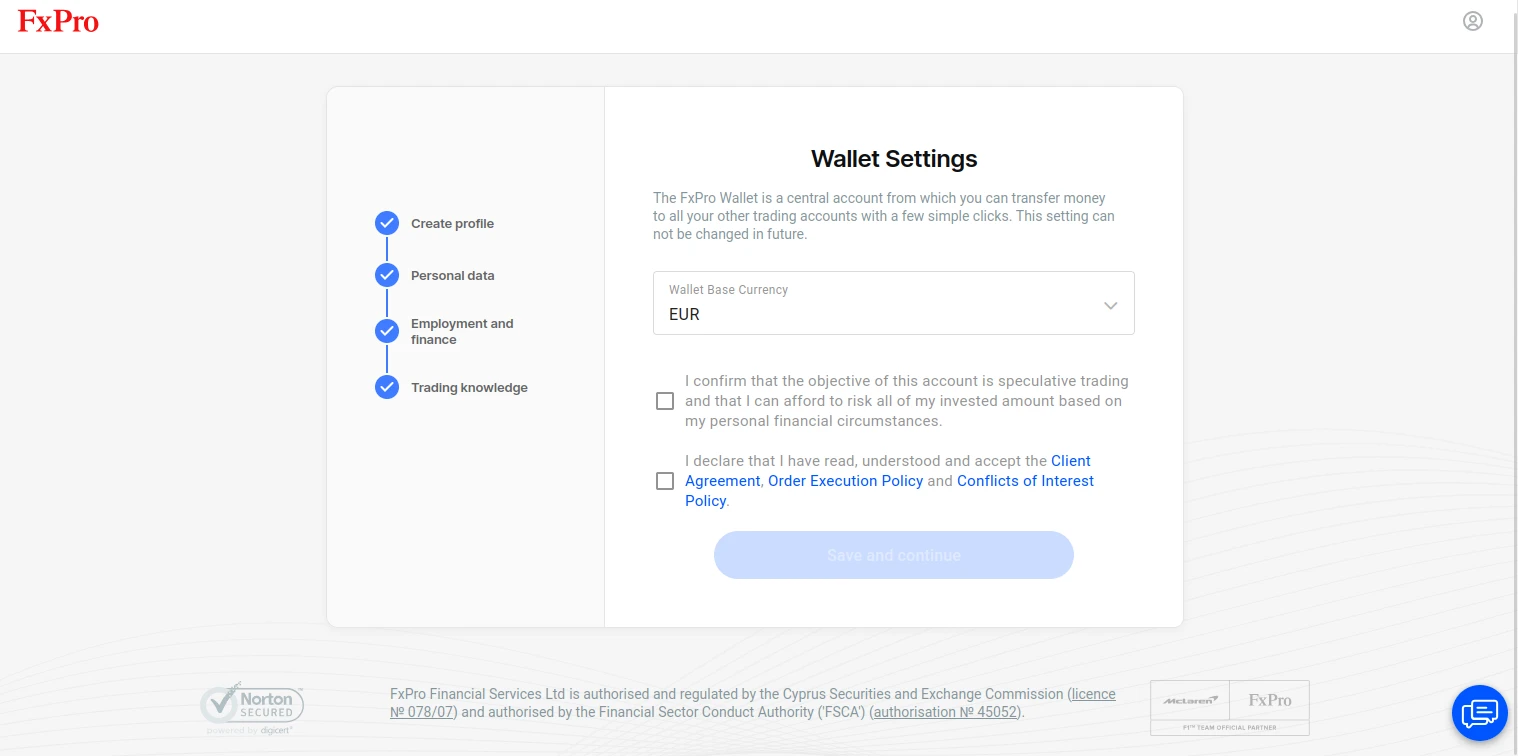 FxPro Registration Step 9